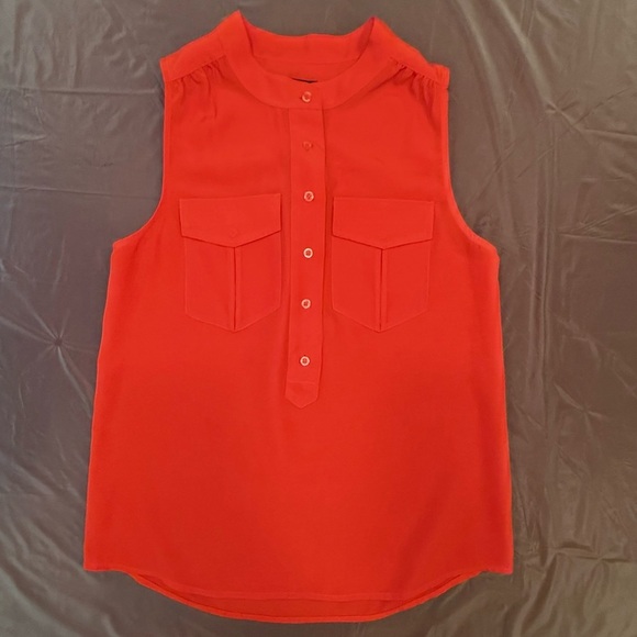 J. Crew Red Mandarin Collar Sleeveless Half Button Up Blouse Size 2/XS - Picture 2 of 7